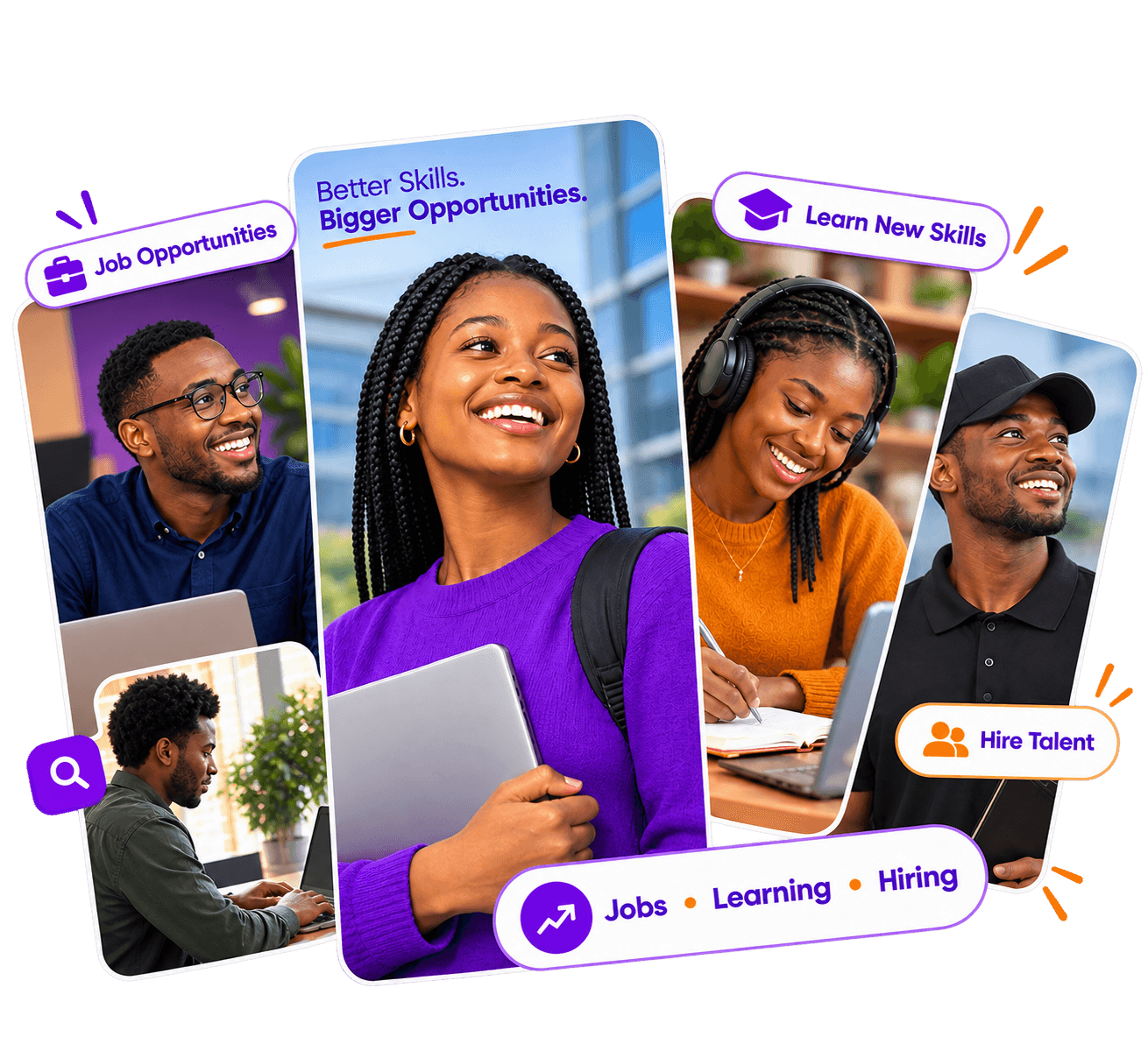 Professionals discovering jobs, learning opportunities, and hiring talent